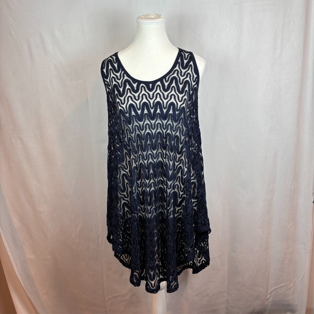 Elif for Jordan Taylor Womens Blue Open Knit Asymetric Hem Lace Coverup Size Med
